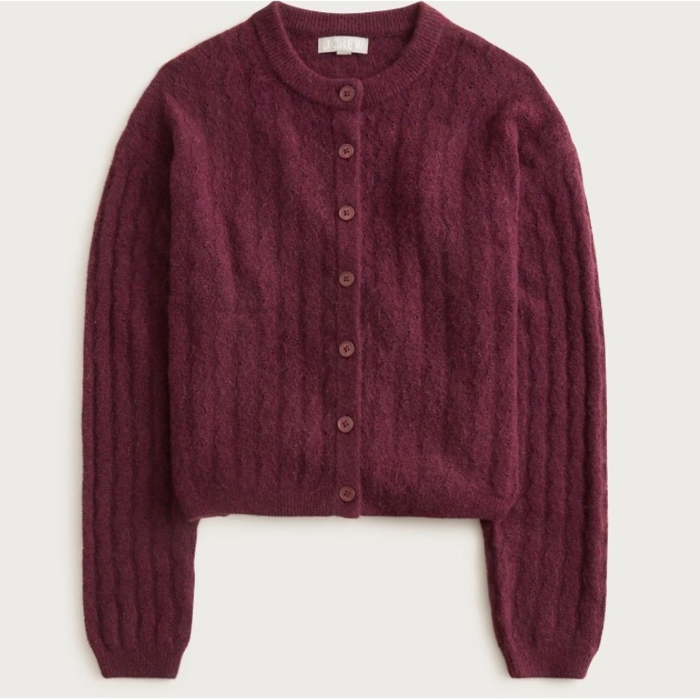 J.Crew Supersoft Pointelle Merino Wool Alpaca Blend Cable Sweater Maroon Small
